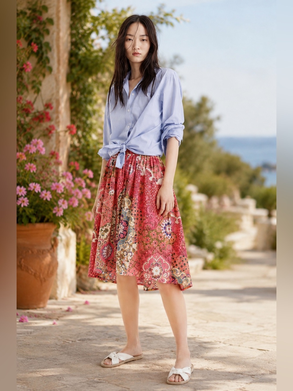 J. Crew Vibrant Pink Paisley Print A-line Midi Skirt Size 2